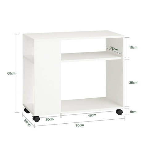 Rootz Mobile Side Table - Printer Stand - Coffee Table - Scratch-Resistant Melamine - Versatile Storage - Easy Mobility - 70cm x 35cm x 60cm