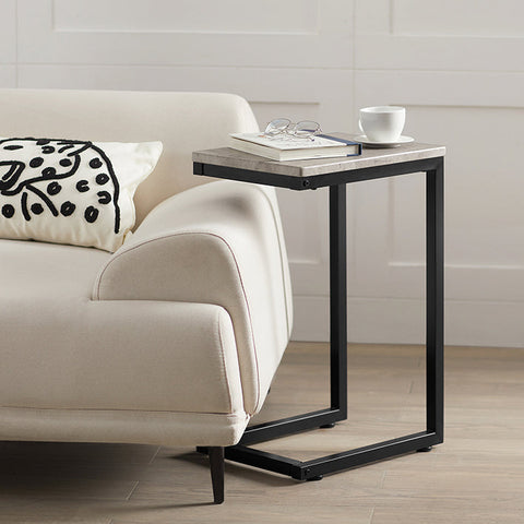 Rootz Modern Side Table - Coffee Table - Laptop Desk - Light Gray Chipboard - Metal Frame - Floor Protector - 30cm x 60cm x 40cm