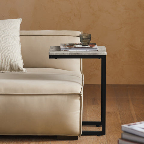 Rootz Modern Side Table - Coffee Table - Laptop Desk - Light Gray Chipboard - Metal Frame - Floor Protector - 30cm x 60cm x 40cm