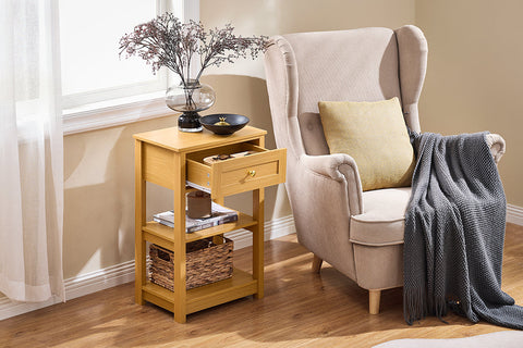 Rootz Beside Table with Drawer - Side Table - Small Nightstand - Practical & Versatile - PB Material - 45x68x30cm