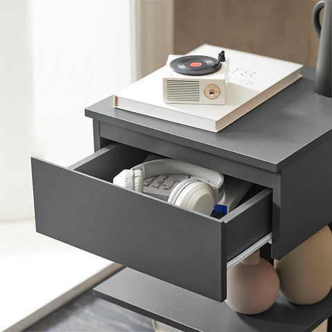 Rootz Bedside Table - Nightstand - Side Table - Chest of Drawers - Spacious Storage with 3 Shelves and Drawer - Compact Design Fits Narrow Spaces - Easy Assembly - Gray - 39cm x 65cm x 39cm