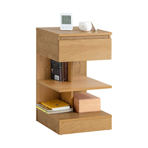 Rootz Bedside Table - Nightstand - Side Table - Chest of Drawers - Spacious Storage with 3 Shelves and Drawer - Compact Design Fits Narrow Spaces - Easy Assembly - PB(E1) Material - 39cm x 65cm x 39cm - Natural Finish FBT49-N