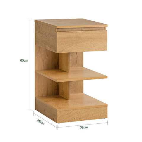Rootz Bedside Table - Nightstand - Side Table - Chest of Drawers - Spacious Storage with 3 Shelves and Drawer - Compact Design Fits Narrow Spaces - Easy Assembly - PB(E1) Material - 39cm x 65cm x 39cm - Natural Finish FBT49-N