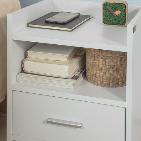 Rootz Nightstand White - Side Table - Bedside Table - Chipboard with Melamine Finish - Versatile Storage with 2 Shelves and Drawer - Ideal for Bedroom, Hallway, Office - 38cm x 45cm x 35cm