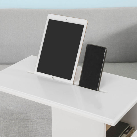 Rootz Modern Side Table with iPad Slot - Sofa Table - Bedside Table - MDF Construction - Storage Compartments - Ideal for Living Room and Bedroom - 53cm x 63cm x 31cm
