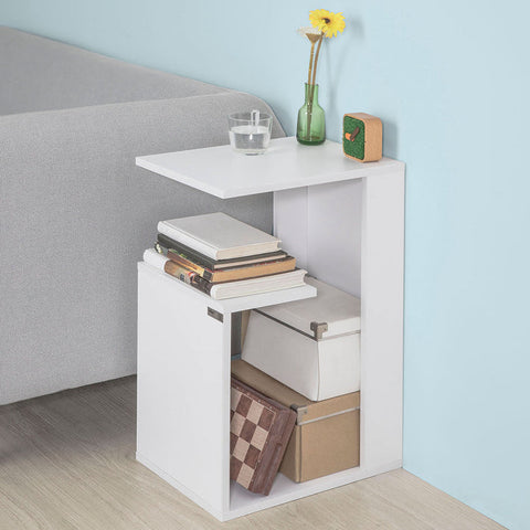 Rootz White Side Table - Coffee Table - Sofa Table - 3 Tier Storage - Sturdy & Durable - Space-Saving Design - 30cm x 60cm x 40cm