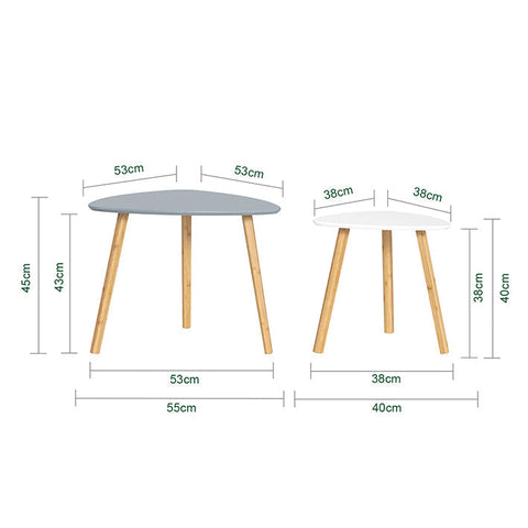 Rootz 2-Piece Nesting Table Set - Side Table - Coffee Table - MDF and Bamboo - Versatile Use - Space-Saving Design - Light Gray-White - 55cm x 45cm x 53cm & 40cm x 40cm x 38cm
