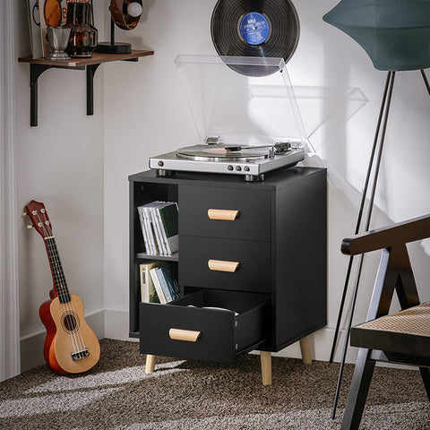 Rootz Bedside Table - Side Table - Telephone Table - Modern Charm - Easy Assembly - Compact Design - 48cm x 60cm x 40cm - Black FBT95-SCH