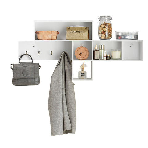Rootz Wall Coat Rack - Coat Hanger - Box Shelves - MDF - 110cm x 53cm x 15cm - Stylish Entryway Organizer