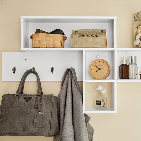Rootz Wall Coat Rack - Coat Hanger - Box Shelves - MDF - 110cm x 53cm x 15cm - Stylish Entryway Organizer