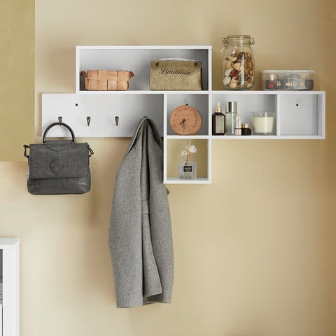 Rootz Wall Coat Rack - Coat Hanger - Box Shelves - MDF - 110cm x 53cm x 15cm - Stylish Entryway Organizer