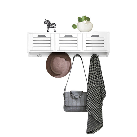 Rootz Wall Coat Rack with Storage Baskets - Hanging Shelf - Entryway Organizer - MDF Construction - Space-Saving Design - 80cm x 25cm x 20cm