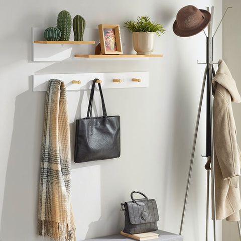 Rootz Wall Coat Rack with Hanging Shelf - Entryway Organizer - Hallway Storage - MDF and Bamboo Construction - Multi-Functional - Space-Saving - 90cm x 20cm