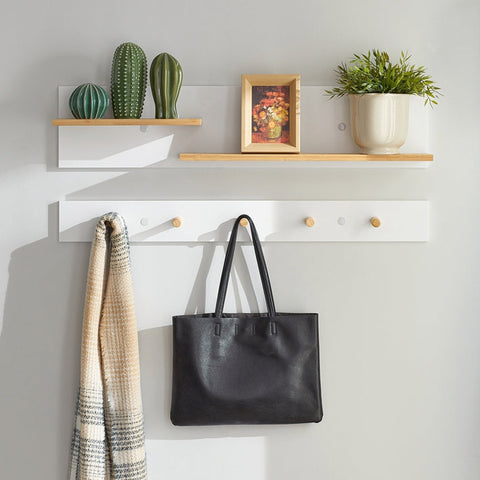 Rootz Wall Coat Rack with Hanging Shelf - Entryway Organizer - Hallway Storage - MDF and Bamboo Construction - Multi-Functional - Space-Saving - 90cm x 20cm