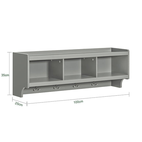 Rootz Wall Coat Rack with Hanging Shelf - Entryway Organizer - Hallway Storage - MDF Construction - 4 Metal Hooks - Space-Saving Design - 100cm x 35cm x 25cm