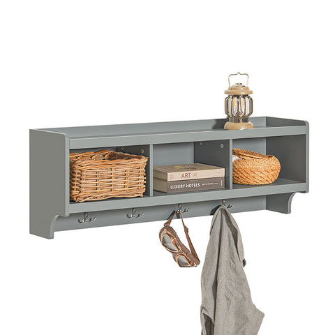 Rootz Wall Coat Rack with Hanging Shelf - Entryway Organizer - Hallway Storage - MDF Construction - 4 Metal Hooks - Space-Saving Design - 100cm x 35cm x 25cm