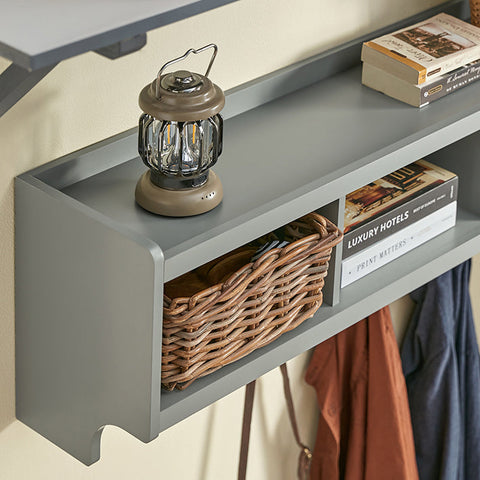 Rootz Wall Coat Rack with Hanging Shelf - Entryway Organizer - Hallway Storage - MDF Construction - 4 Metal Hooks - Space-Saving Design - 100cm x 35cm x 25cm