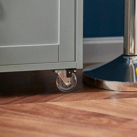 Rootz Kitchen Trolley Serving Cart - Kitchen Cabinet - Mobile Storage Unit - MDF and Stainless Steel - With Bottle Shelves, Drawer, and Lockable Wheels - 67cm x 87cm x 38cm - Light Gray