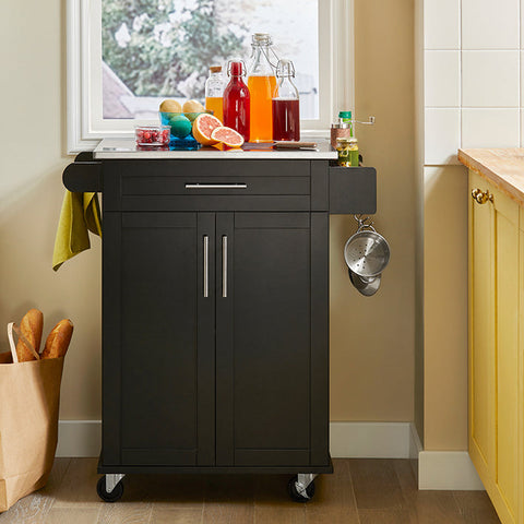 Rootz Modern Kitchen Trolley - Beverage Cart - Serving Trolley - Stainless Steel Top - Towel Holder - Mobile with Wheels - 83cm x 90cm x 46cm