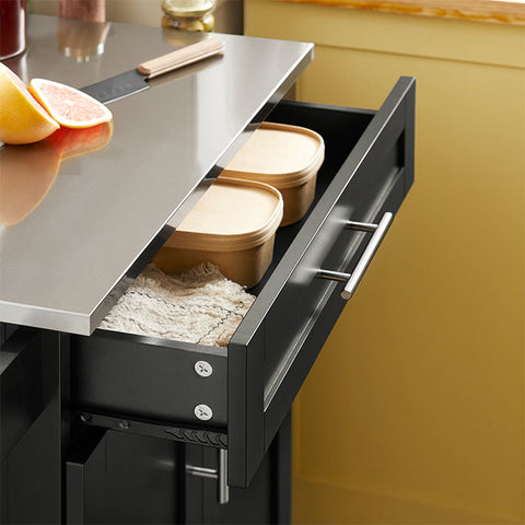 Rootz Modern Kitchen Trolley - Beverage Cart - Serving Trolley - Stainless Steel Top - Towel Holder - Mobile with Wheels - 83cm x 90cm x 46cm