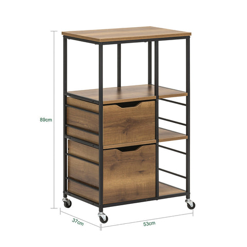 Rootz Kitchen Trolley - Serving Trolley - Multipurpose Cabinet - 3 Shelves, 3 Large Drawers, Mobile with Brakes - 53cm x 89cm x 37cm