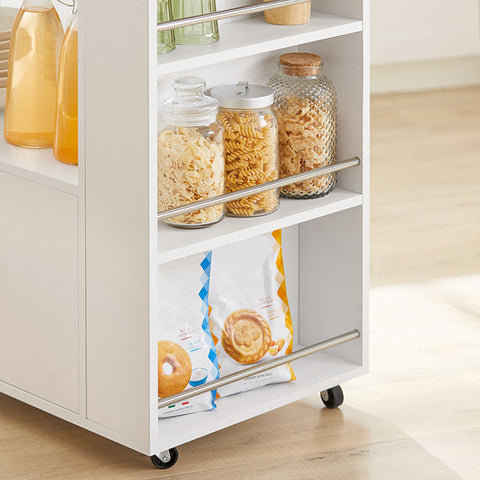 Rootz Kitchen Trolley - Sideboard - Serving Cart - Mobile Kitchen Island - Versatile Storage with Drawer, Shelves & Towel Holder - Easy Mobility with Lockable Wheels - White or Black - 75cm x 83cm x 46cm