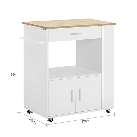 Rootz Kitchen Trolley - Sideboard - Serving Cart - Mobile Kitchen Island - Versatile Storage with Drawer, Shelves & Towel Holder - Easy Mobility with Lockable Wheels - White or Black - 75cm x 83cm x 46cm