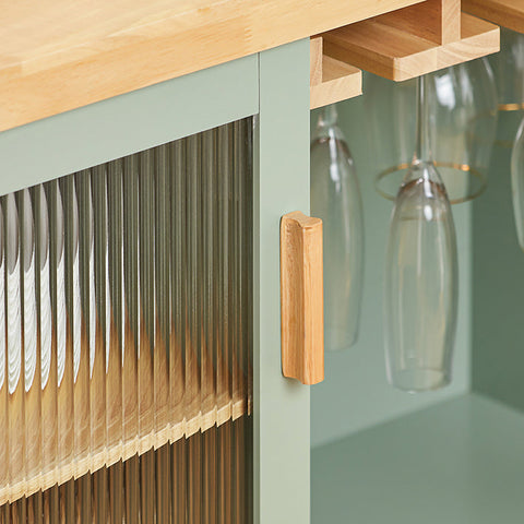 Rootz Kitchen Trolley FKW114-GR - Kitchen Island - Sideboard - Wine Glass Holder - Bottle Shelf - Durable MDF & Bamboo - 109cm x 92cm x 40cm