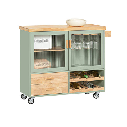 Rootz Kitchen Trolley FKW114-GR - Kitchen Island - Sideboard - Wine Glass Holder - Bottle Shelf - Durable MDF & Bamboo - 109cm x 92cm x 40cm