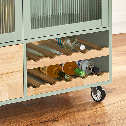 Rootz Kitchen Trolley FKW114-GR - Kitchen Island - Sideboard - Wine Glass Holder - Bottle Shelf - Durable MDF & Bamboo - 109cm x 92cm x 40cm