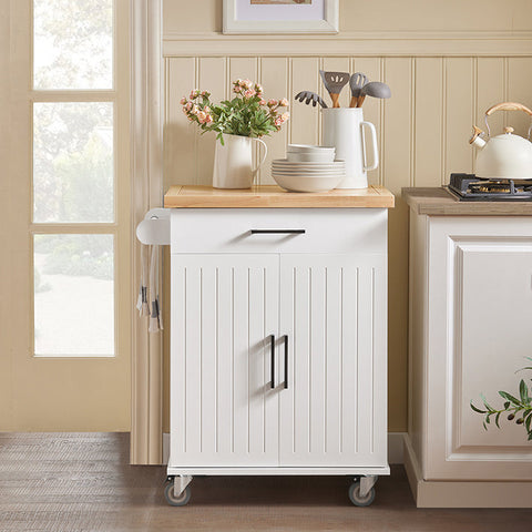 Rootz Kitchen Trolley - Serving Cart - Mobile Kitchen Island - Scratch-Resistant Rubberwood Top - Adjustable Shelves - Easy Mobility with Lockable Wheels - 74.5cm x 91cm x 45.5cm