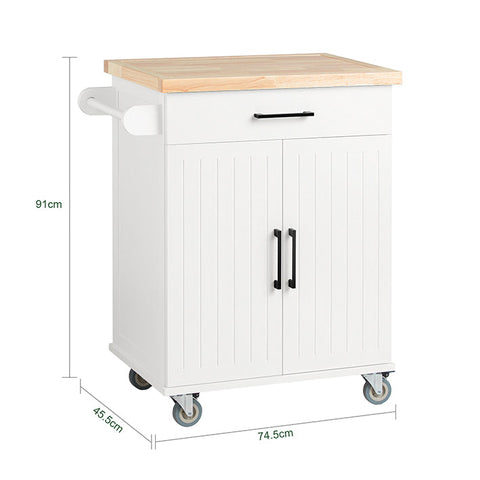 Rootz Kitchen Trolley - Serving Cart - Mobile Kitchen Island - Scratch-Resistant Rubberwood Top - Adjustable Shelves - Easy Mobility with Lockable Wheels - 74.5cm x 91cm x 45.5cm