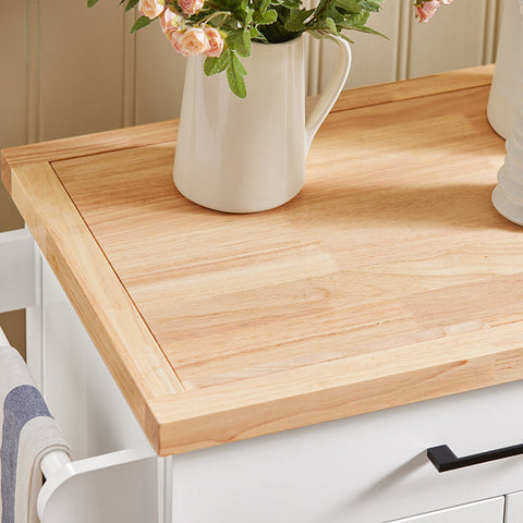 Rootz Kitchen Trolley - Serving Cart - Mobile Kitchen Island - Scratch-Resistant Rubberwood Top - Adjustable Shelves - Easy Mobility with Lockable Wheels - 74.5cm x 91cm x 45.5cm