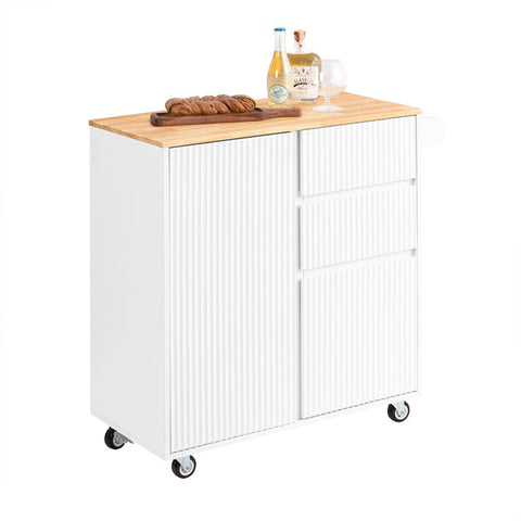 Rootz Kitchen Cart - Mobile Kitchen Island - Rolling Trolley - Multi-Storage, MDF & Rubber Wood - 90x90x40cm
