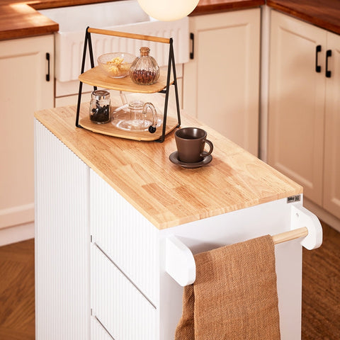 Rootz Kitchen Cart - Mobile Kitchen Island - Rolling Trolley - Multi-Storage, MDF & Rubber Wood - 90x90x40cm