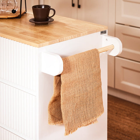Rootz Kitchen Cart - Mobile Kitchen Island - Rolling Trolley - Multi-Storage, MDF & Rubber Wood - 90x90x40cm