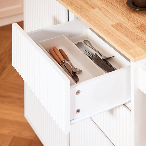 Rootz Kitchen Cart - Mobile Kitchen Island - Rolling Trolley - Multi-Storage, MDF & Rubber Wood - 90x90x40cm
