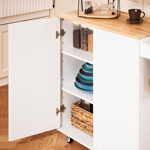 Rootz Kitchen Cart - Mobile Kitchen Island - Rolling Trolley - Multi-Storage, MDF & Rubber Wood - 90x90x40cm