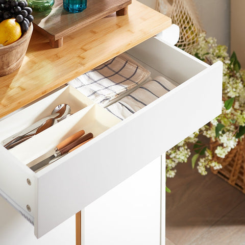 Rootz Kitchen Cart - Mobile Island - Serving Trolley - Adjustable Shelves - Bamboo MDF E1 - 74x85x40cm