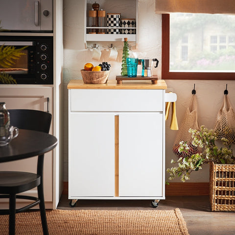 Rootz Kitchen Cart - Mobile Island - Serving Trolley - Adjustable Shelves - Bamboo MDF E1 - 74x85x40cm