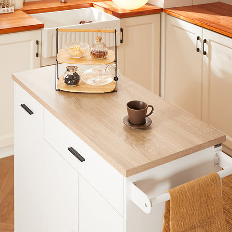Rootz Kitchen Cart - Rolling Kitchen Island - Mobile Storage Trolley - Adjustable Shelf - 105x92x46cm