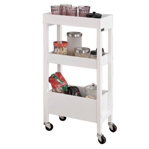Rootz Niche Trolley 21cm - Bathroom Trolley - Kitchen Storage Cart - White MDF & Pine - Versatile & Mobile - Easy Assembly - 21cm x 83cm x 40cm