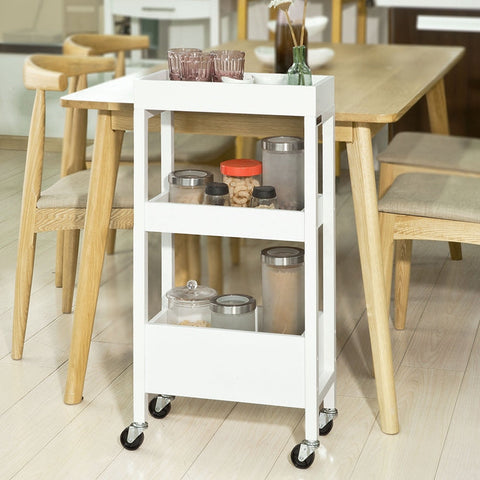 Rootz Niche Trolley 21cm - Bathroom Trolley - Kitchen Storage Cart - White MDF & Pine - Versatile & Mobile - Easy Assembly - 21cm x 83cm x 40cm