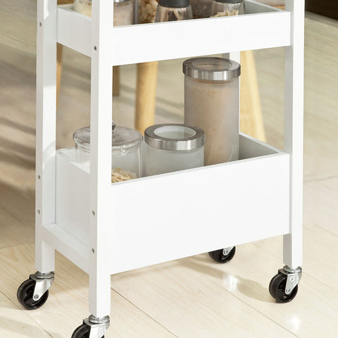 Rootz Niche Trolley 21cm - Bathroom Trolley - Kitchen Storage Cart - White MDF & Pine - Versatile & Mobile - Easy Assembly - 21cm x 83cm x 40cm
