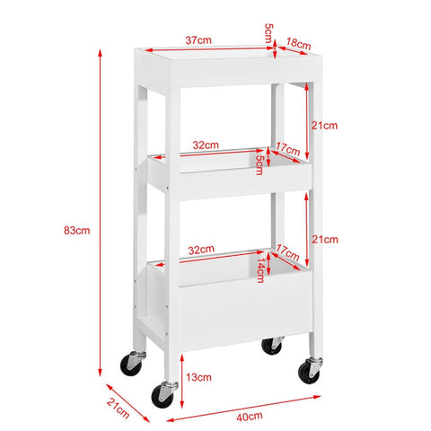Rootz Niche Trolley 21cm - Bathroom Trolley - Kitchen Storage Cart - White MDF & Pine - Versatile & Mobile - Easy Assembly - 21cm x 83cm x 40cm