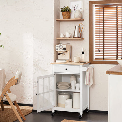 Rootz Kitchen Trolley - Serving Cart - Side Trolley - Mobile Storage Unit - Adjustable Shelf - Towel Rail - Easy Mobility - 62cm x 87.5cm x 45.5cm