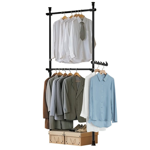 Rootz Adjustable Telescopic Clothes Rail - Wardrobe Organizer - Shelving System - Space-Saving - Easy Assembly - Variable Size 62-113cm x 200-285cm