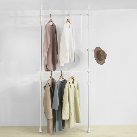 Rootz Adjustable Telescopic Clothes Rail - Wardrobe Organizer - Shelving System - Space-Saving - Easy Assembly - Variable Size 62-113cm x 200-285cm