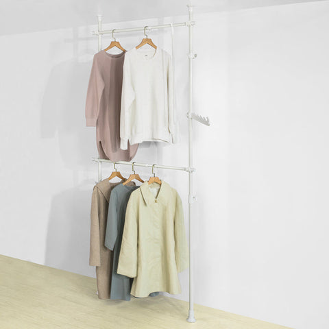 Rootz Adjustable Telescopic Clothes Rail - Wardrobe Organizer - Shelving System - Space-Saving - Easy Assembly - Variable Size 62-113cm x 200-285cm
