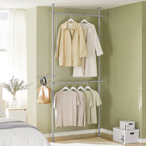 Rootz Adjustable Telescopic Clothes Rail - Wardrobe Organizer - Shelving System - Space-Saving - Easy Assembly - Variable Size 62-113cm x 200-285cm